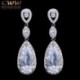 Fém színe: fehér - CWWZircons Classic Design Luxus Micro Pave Water Drop CZ kristály hosszú fülbevaló nőknek cirkon