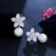 Fém szín: arany színű - CWWZircons Noble White Gold Color Dangle Drop Pearl Cubic cirkónia Lovely geometrikus virágos