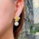 Fém szín: arany színű - CWWZircons Noble White Gold Color Dangle Drop Pearl Cubic cirkónia Lovely geometrikus virágos