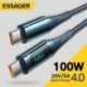 Szín: bézs - Essager USB-C típusú kábel C-C 100W/5A PD gyorstöltő töltőkábel Macbook Xiaomi Samsung Type-C USBC kábel