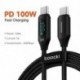 Szín: 100W CC fekete - Toocki Type C - Type C kábel 100 W PD gyorstöltő töltő USB C - USB C kijelző kábel Xiaomi POCO f3