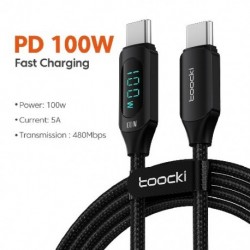 Szín: 100W CC fekete - Toocki Type C - Type C kábel 100 W PD gyorstöltő töltő USB C - USB C kijelző kábel Xiaomi POCO f3