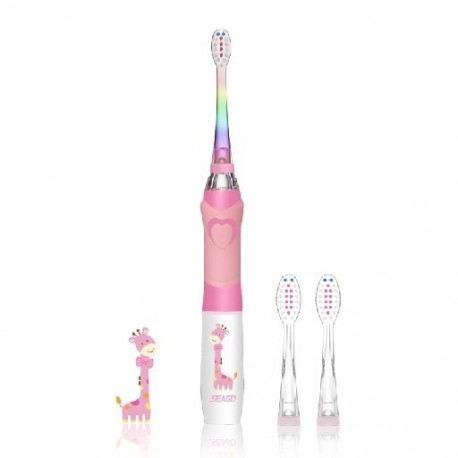Szín: rózsaszín - Seago gyermek elektromos fogkefe Sonic Soft Hair 3-6-12 éves fiúknak és lányoknak, diák automatikus