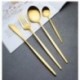 Szín: Természetes szín - Titanium Gold 304 Portugália étkészlet rozsdamentes acél kés, villa és kanál készlet Western