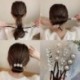 Szín: 3 - Nő Elegáns Gyöngy Hair Konty készítő Eszköz Lány Gyöngy Virág Pontail Band frizura Fánk Haj Kiegészítők