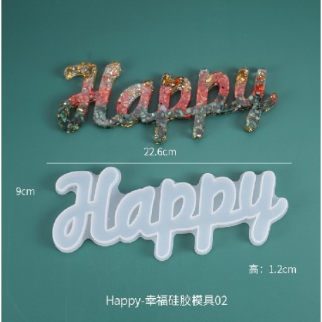 Szín: boldog - 1db Alphabet epoxigyanta öntőforma átlátszó szilikon töltet öntőforma barkács ékszerkészítéshez