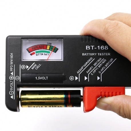 Fekete szín - BT-168 AA/AAA/C/D/9V/1,5V elemek Univerzális gombelem elem színkódolt mérő, feszültségmérő ellenőrző