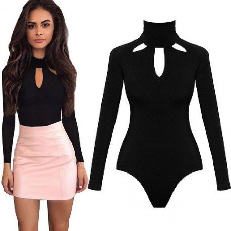 Fekete szín - Szexi Női Body Rompers Hollow Out Femme Body Női Tavaszi őszi hosszú ujjú Bodycon Body Body Női Overall