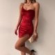 Piros szín - Női Sparkle Mini ruha Bársony Ujjatlan Hátsó Bodycon Rövid ruhák Spagetti pántos strasszos Party Club Cami