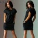 Fekete szín - Női Zseb Női Nyári pólóruha Rövid ujjú Nyakú Sundress Mini Irodai Ruha Női Munka Női Vestidos