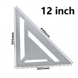 Szín: ezüst 12 hüvelyk - 7/12 hüvelykes háromszög vonalzó alumínium ötvözet szögszögmérő metrikus famegmunkálási