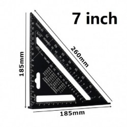 Szín: fekete 7 hüvelyk - 7/12 hüvelykes háromszög vonalzó alumínium ötvözet szögszögmérő metrikus famegmunkálási