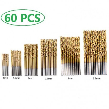 Szín: 60 DB Arany - 50/60/70 DB titán bevonatú csavarfúró HSS nagysebességű acél 4241 nyitott lyukú egyenes fúró