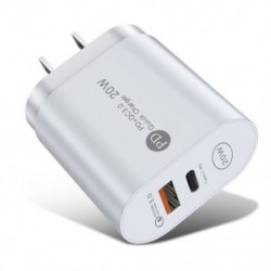 Csatlakozó típusa: Fehér amerikai dugó - USB PD 20W USB töltő gyorstöltő QC 3.0 gyors telefon fali töltő adapter