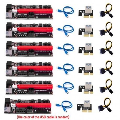 Szín: 6 db a készletben - 6 db Legújabb Ver009 Usb 3.0 Pci-E Riser Ver 009S Express 1X 4X 8X 16X Extender Riser Adapter