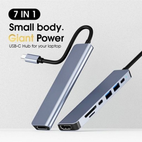 7 az 1-ben USB C hub – 4K HDMI-kompatibilis Type C adapter OTG Thunderbolt 3 dokkoló PD TF SD-vel Macbook Pro/Air iPad XPS