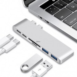 C típusú USB hub adapter 7 az 1-ben Dual USB Type C dokkoló MacBook Pro/Air 2018-2020 rendszerhez, 4K HDMI-kompatibilis USB C