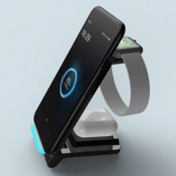 Fekete szín - 3 az 1-ben töltőállvány iWatch Apple Watch 6 5 4 2 AirPods Pro Qi 15 W vezeték nélküli gyorstöltő
