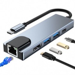 Szín: 5 az 1-ben - USB C hub HDMI-kompatibilis Rj45 100M VGA-adapter OTG Thunderbolt 3 dokkoló PD TF SD jack 3,5 mm-es Macbook