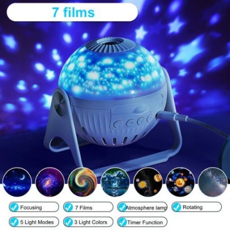 Szín: 7 film - LED Galaxy projektor 7 az 1-ben Planetárium projektor  Éjszakai fény csillag projektor lámpa gyerekeknek