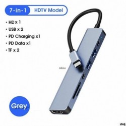 Szín: TF SD PD 7 portok - C típusú HDMI-kompatibilis USB Hét az egyben több interfész HUB Hub Hordozható fémadapter