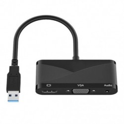 Fekete szín - 3 az 1-ben USB 3.0 – HDMI-kompatibilis VGA 3.5 Adapter Audio csatlakozóval USB 3.0 Hub Mac Air Pro Huawei