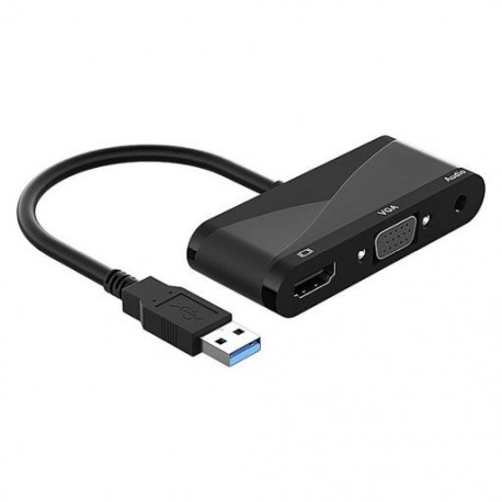 Fekete szín - USB 3.0 – HDMI-kompatibilis VGA 3,5 mm-es audioadapter-dokkolóval Macbook iPad Samsung S20 Dex Huawei P30