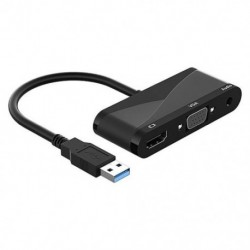 Fekete szín - USB 3.0 – HDMI-kompatibilis VGA 3,5 mm-es audioadapter-dokkolóval Macbook iPad Samsung S20 Dex Huawei P30
