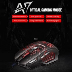 Fekete szín - A7 Gamer Mouse Színes háttérvilágítású, nagy pontosságú optikai motor ABS LED optikai vezetékes