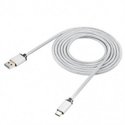 Szín: ezüst - LESHP Tartós, könnyű, biztonságos fém héj, nylon fonott, nagy áramerősségű USB3.0A-C típusú USB