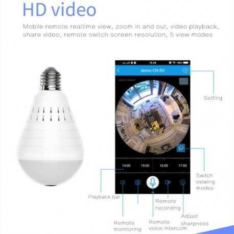 HD 360° panoráma vezeték nélküli 960p IP kamera villanykörte otthoni biztonsági videokamera vezeték nélküli CCTV
