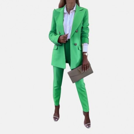Szín: zöld - CM.YAYA elegáns női nadrágkosztüm és hosszú ujjú blézer szett Irodai Lady Streetwear Elegáns, két