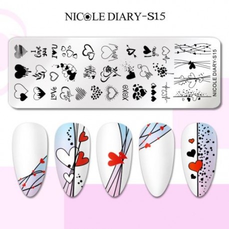 Szín: NICOLE DIARY-S15 - NICOLE NAPLÓ French Line Geometry körömbélyegző lemezek rozsdamentes acél csillag szív virág