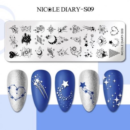 Szín: NICOLE DIARY-S09 - NICOLE NAPLÓ French Line Geometry körömbélyegző lemezek rozsdamentes acél csillag szív virág