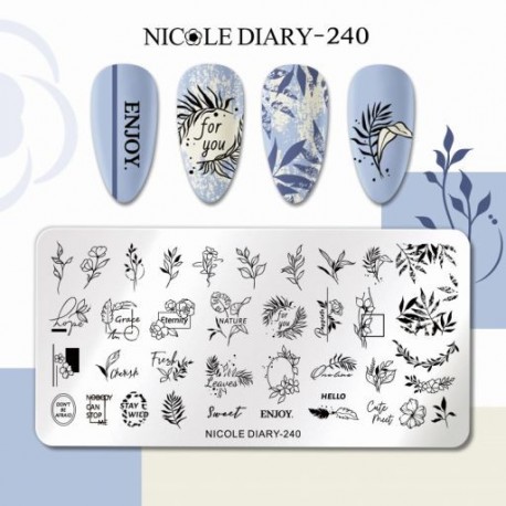 Szín: NICOLE DIARY-240 - NICOLE NAPLÓ French Line Geometry körömbélyegző lemezek rozsdamentes acél csillag szív virág