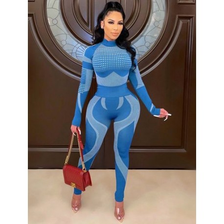 Szín: kék M - Őszi téli női szettek Tornaruha Ruházat 2022 Geometrikus mintázatú, hosszú ujjú karcsú felsők és