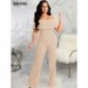 Szín: Navy XXL - Elegáns, divatos, tömör Jumpsuits for Women Slash Neck Kendő Ujj Empire Derék Széles Lábak Szabadidő