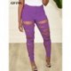 Szín: Piros XL - Lenyűgöző fűzős üreges vékony ceruza leggings Női gombos magas derekú Bodycon nadrág Hip Hop lány