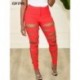 Szín: Piros XL - Lenyűgöző fűzős üreges vékony ceruza leggings Női gombos magas derekú Bodycon nadrág Hip Hop lány