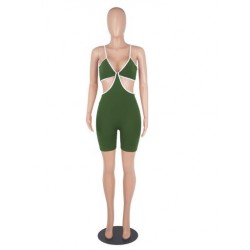 Szín: zöld XXL - Spagettipántos Bodycon Rompers Női Játszóruhák Tömör dekoltázsú V-nyakú ujjatlan motoros Body