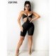 Szín: fekete XXL - Spagettipántos Bodycon Rompers Női Játszóruhák Tömör dekoltázsú V-nyakú ujjatlan motoros Body