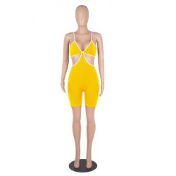 Szín: sárga XXL - Spagettipántos Bodycon Rompers Női Játszóruhák Tömör dekoltázsú V-nyakú ujjatlan motoros Body