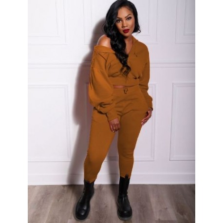 Szín: barna L - Őszi téli női sportruhák Női tréningruhák Hétköznapi cipzáras kapucnis hosszú ujjú dzsekik és