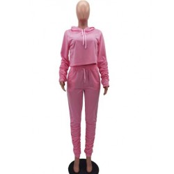 Szín: Pink XL - Harajuku női sportruhák, lezser, húzózsinóros kapucnis, hosszú ujjú Crop kapucnis kapucnis pulóver