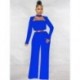 Szín: kék XL - Elegáns divatos munkaruha Rompers női jumpsuit klasszikus őszi üreges mellkas, hosszú ujjú, magas