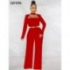 Szín: kék XL - Elegáns divatos munkaruha Rompers női jumpsuit klasszikus őszi üreges mellkas, hosszú ujjú, magas