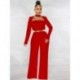 Szín: Piros XL - Elegáns divatos munkaruha Rompers női jumpsuit klasszikus őszi üreges mellkas, hosszú ujjú, magas