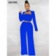 Szín: Piros XL - Elegáns divatos munkaruha Rompers női jumpsuit klasszikus őszi üreges mellkas, hosszú ujjú, magas