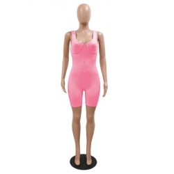 Szín: Pink XL - Nyári, szolid, rugalmas Bodycon bordázott kombik Női karcsú, alkalmi, vékony utcai ruházat Active Fitness