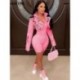 Szín: Pink XL - Nyári, szolid, rugalmas Bodycon bordázott kombik Női karcsú, alkalmi, vékony utcai ruházat Active Fitness
